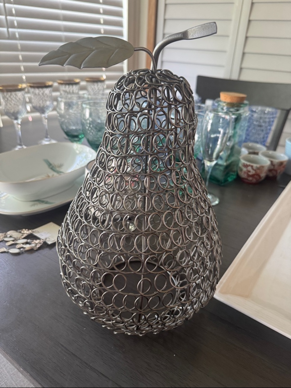 Decorative Metal Wire Pear Sculpture - Silver Tone